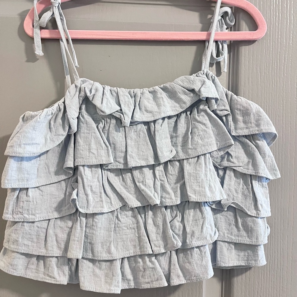 Light Blue Ruffle Tank Top